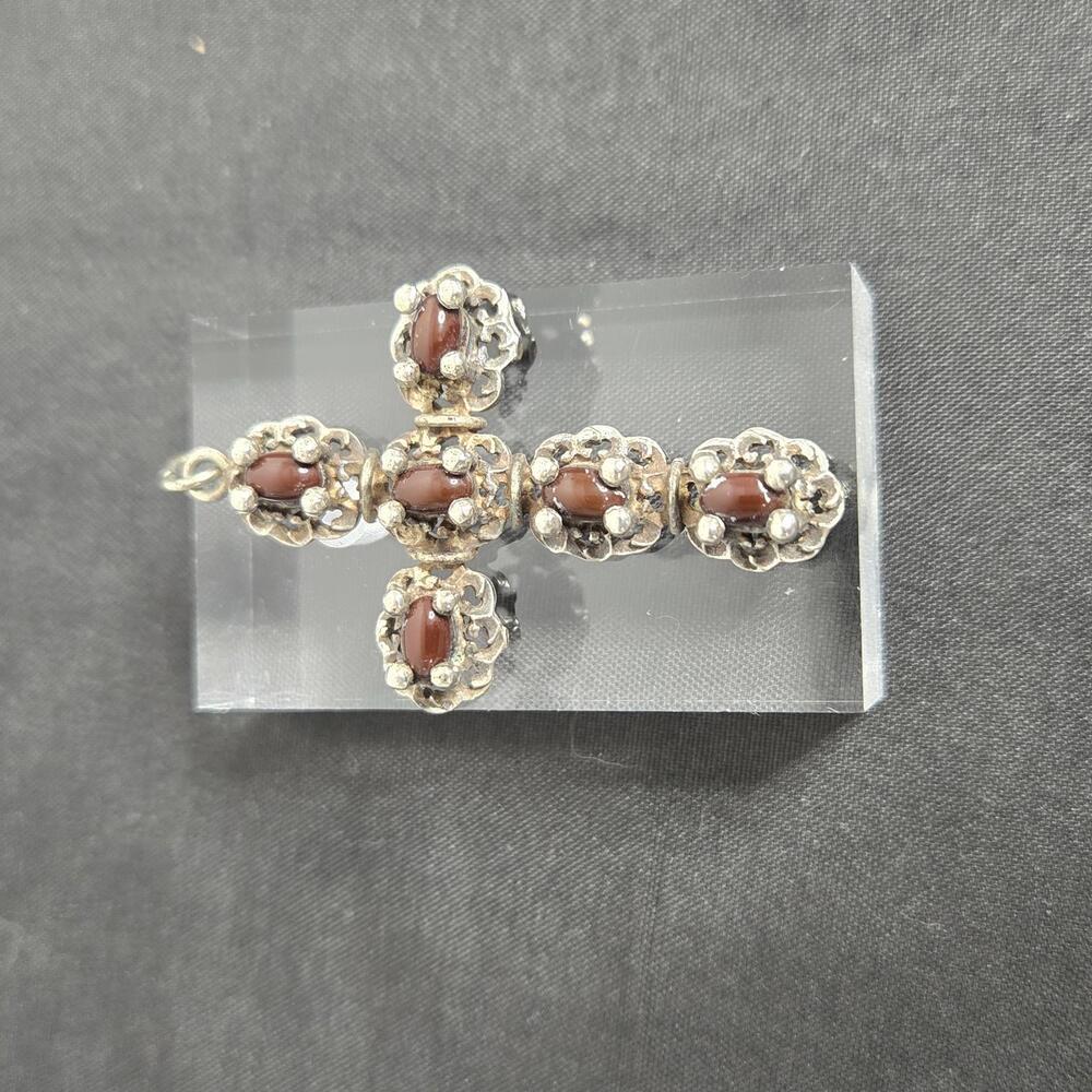 Vintage Sterling Silver Red Jasper Cross Pendant Southwestern Statement